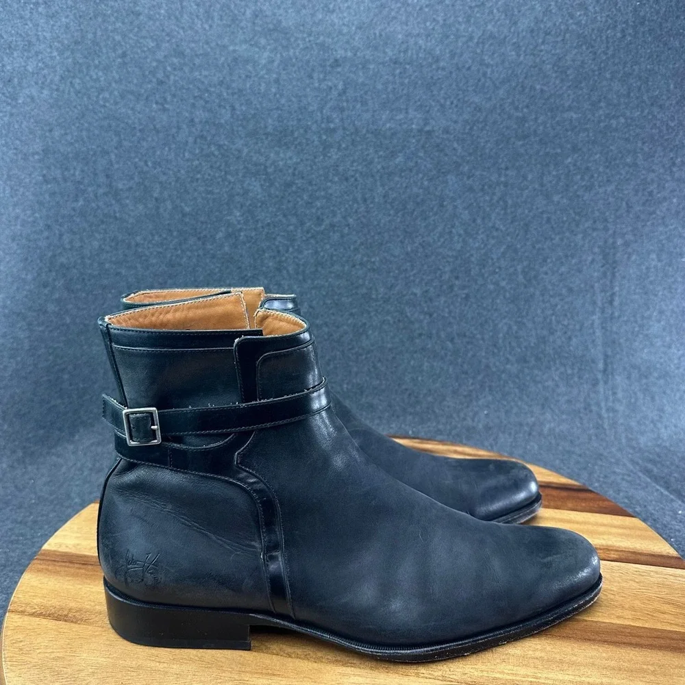 John Fluevog 328 Newbury St Mens Boots Sz 9.5 Black Leather Chelsea Ankle Boots